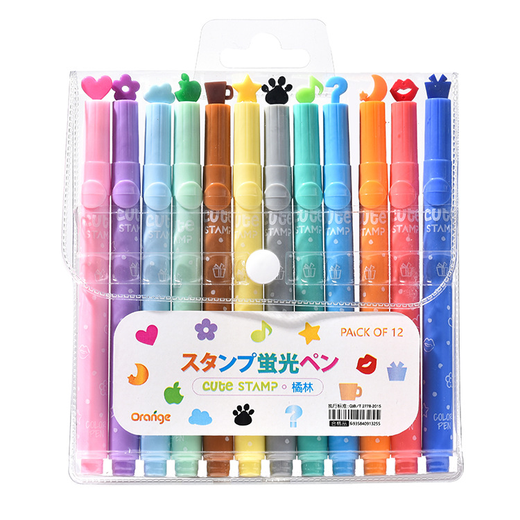 Cute Stamps, Neon Marker Pens, Highlighters, School Supplies, Kawaii  Stationery, Korean Stationery 